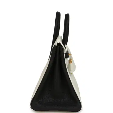 HERMÈS Hermes Special Order (HSS) Birkin 25 White and Black Togo Brushed Gold Hardware | Thumbnail 3
