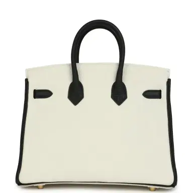 HERMÈS Hermes Special Order (HSS) Birkin 25 White and Black Togo Brushed Gold Hardware | Thumbnail 4