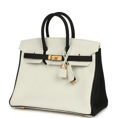 HERMÈS Hermes Special Order (HSS) Birkin 25 White and Black Togo Brushed Gold Hardware | Thumbnail 5