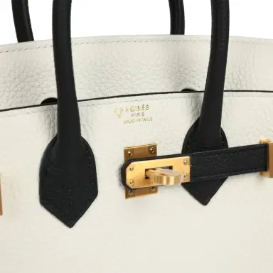 HERMÈS Hermes Special Order (HSS) Birkin 25 White and Black Togo Brushed Gold Hardware | Thumbnail 7