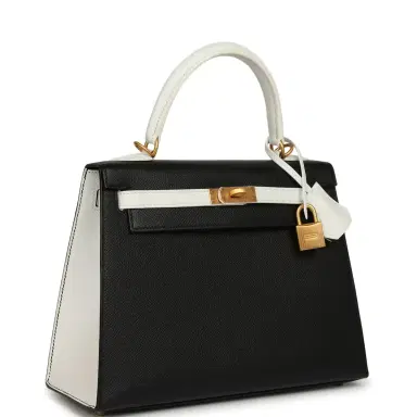 HERMÈS Hermes Special Order (HSS) Kelly Sellier 25 Black and White Epsom Brushed Gold Hardware | Thumbnail 2 HERMÈS Hermes Special Order (HSS) Kelly Sellier 25 Black and White Epsom Brushed Gold Hardware | Thumbnail 2