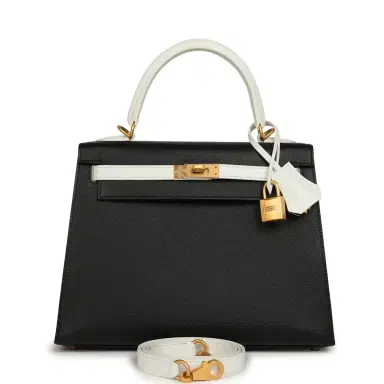 HERMÈS Hermes Special Order (HSS) Kelly Sellier 25 Black and White Epsom Brushed Gold Hardware | Thumbnail 1 HERMÈS Hermes Special Order (HSS) Kelly Sellier 25 Black and White Epsom Brushed Gold Hardware | Thumbnail 1