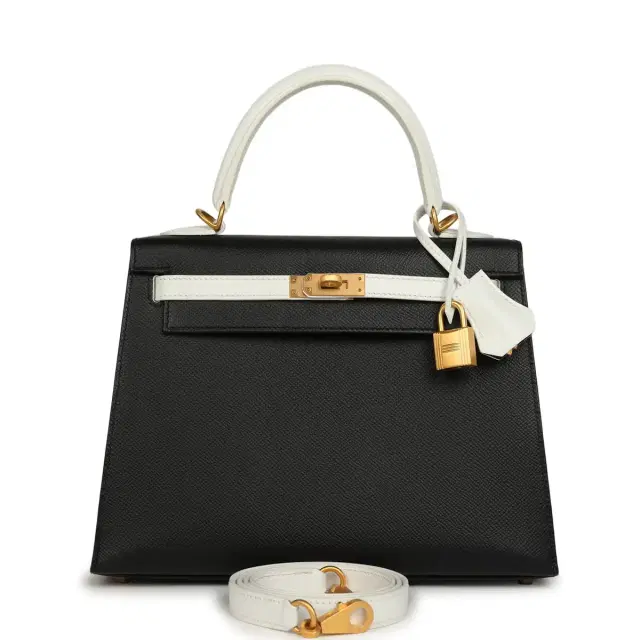 hermes Hermes Special Order (HSS) Kelly Sellier 25 Black and White Epsom Brushed Gold Hardware