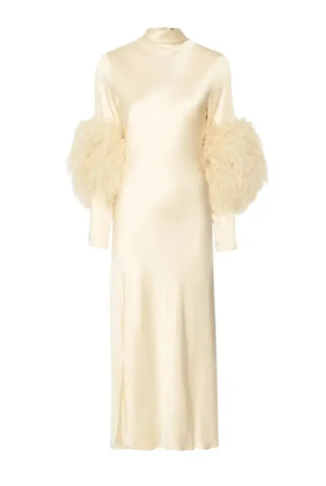 LAPOINTE Satin Draped Neck Bias Dress With Feathers