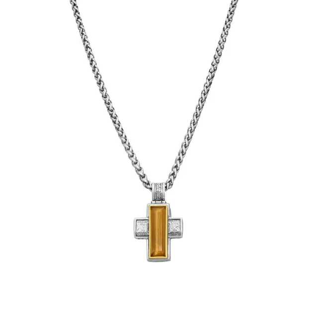 Konstantino Konstantino Hephaestus Sterling Silver Tiger's Eye Cross Necklace by The Solist