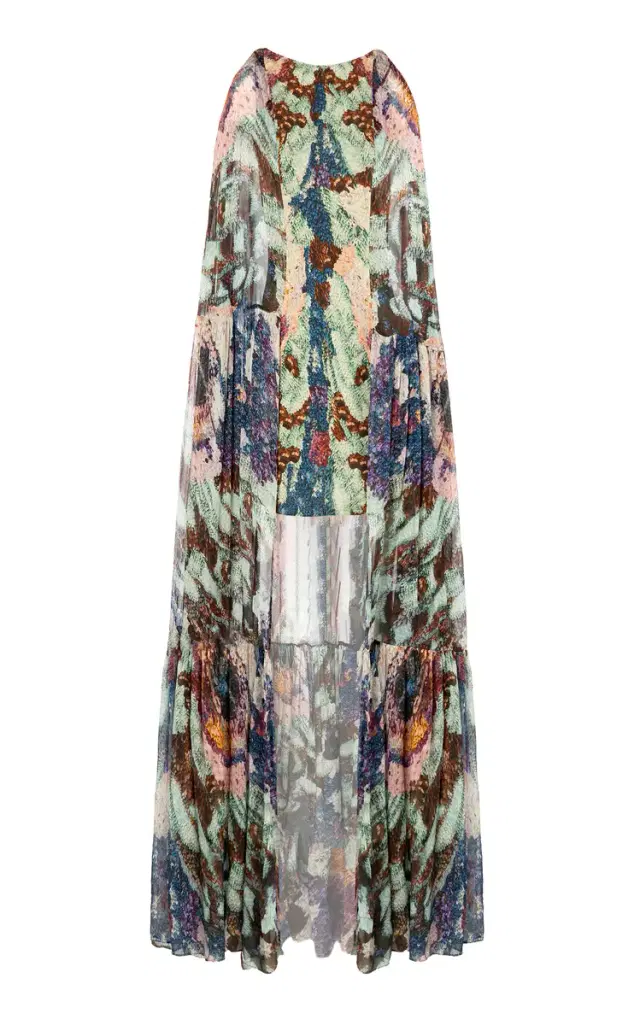 Genevieve Nebula Cape-Detailed Silk Mini Dress