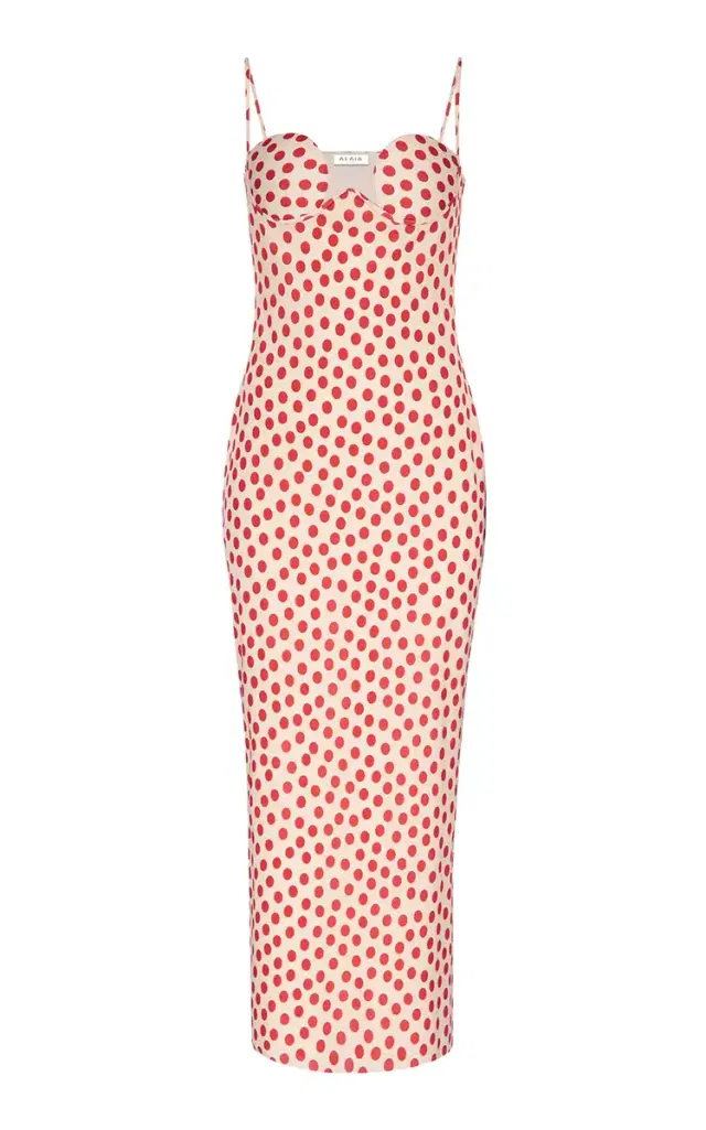 ALAÏA Polka-Dot Jersey Midi Dress