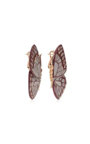 Silvia Furmanovich 18K Rose Gold Pink Mother Of Pearl And Diamond Marquetry Butterfly Earrings | Thumbnail 3