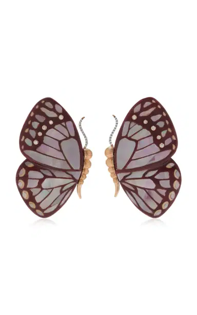 Silvia Furmanovich 18K Rose Gold Pink Mother Of Pearl And Diamond Marquetry Butterfly Earrings | Thumbnail 1