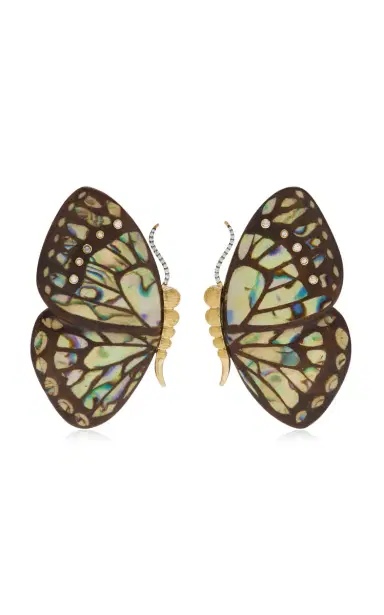 Silvia Furmanovich 18K Yellow Gold Marquetry Butterfly Earrings | Thumbnail 3