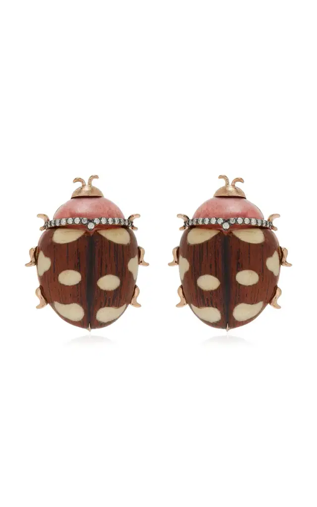 18K Rose Gold And Diamond Marquetry Earrings