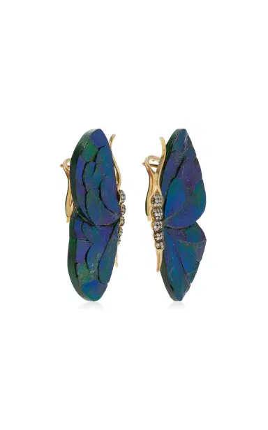 Silvia Furmanovich 18K Yellow Gold Beetle Wing Marquetry Butterfly Earrings | Thumbnail 3