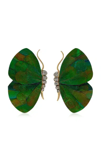 Silvia Furmanovich 18K Yellow Gold Beetle Wing Marquetry Butterfly Earrings | Thumbnail 1