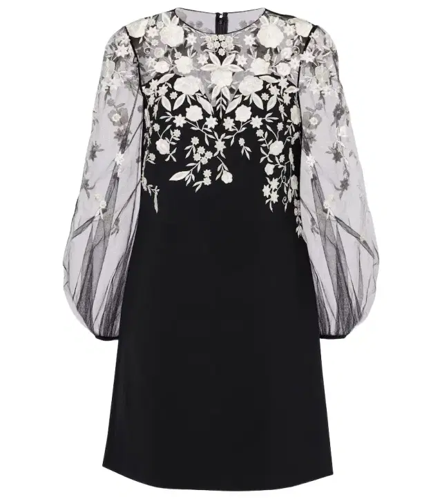 Carolina Herrera Embroidered puff-sleeve minidress