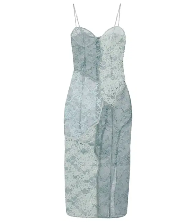 Paneled cotton-blend lace midi dress