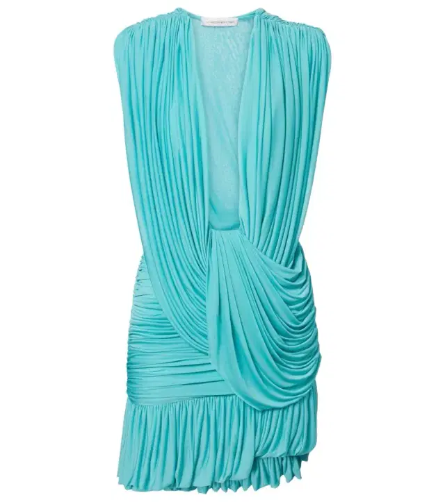 Ripple draped asymmetric minidress