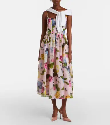 Carolina Herrera Floral linen and silk midi dress | Thumbnail 3 Carolina Herrera Floral linen and silk midi dress | Thumbnail 3