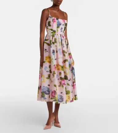 Carolina Herrera Floral linen and silk midi dress | Thumbnail 6 Carolina Herrera Floral linen and silk midi dress | Thumbnail 6