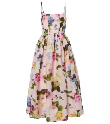 Carolina Herrera Floral linen and silk midi dress | Thumbnail 1 Carolina Herrera Floral linen and silk midi dress | Thumbnail 1