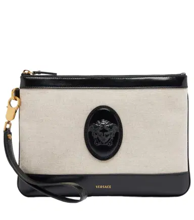 Versace Rivière leather-trimmed canvas pouch | Thumbnail 1