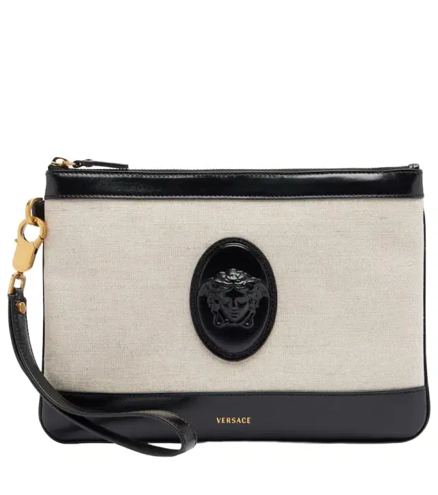 Versace Rivière leather-trimmed canvas pouch