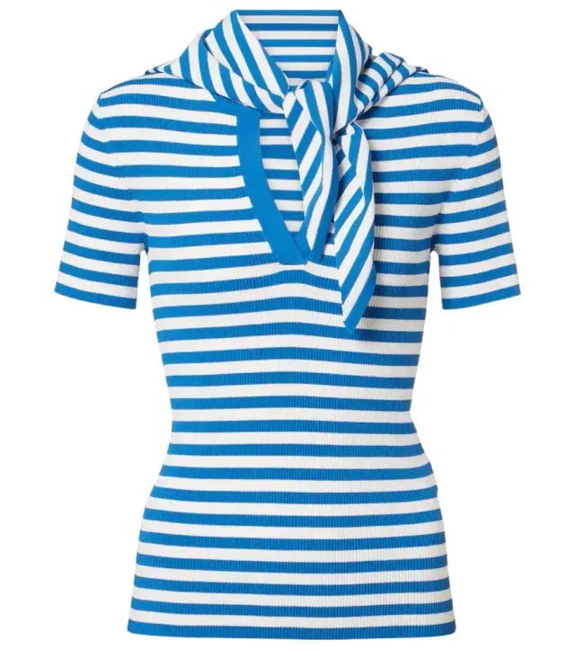 Striped scarf-detail knitted top