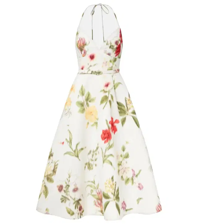 Belted floral faille cocktail dress