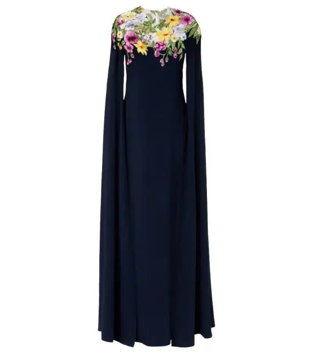 Oscar de la Renta Embroidered caped silk-blend gown