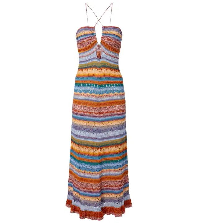 Etro Striped crochet cotton maxi dress