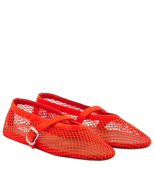 Alaia Alaïa Leather-trimmed fishnet ballet flats