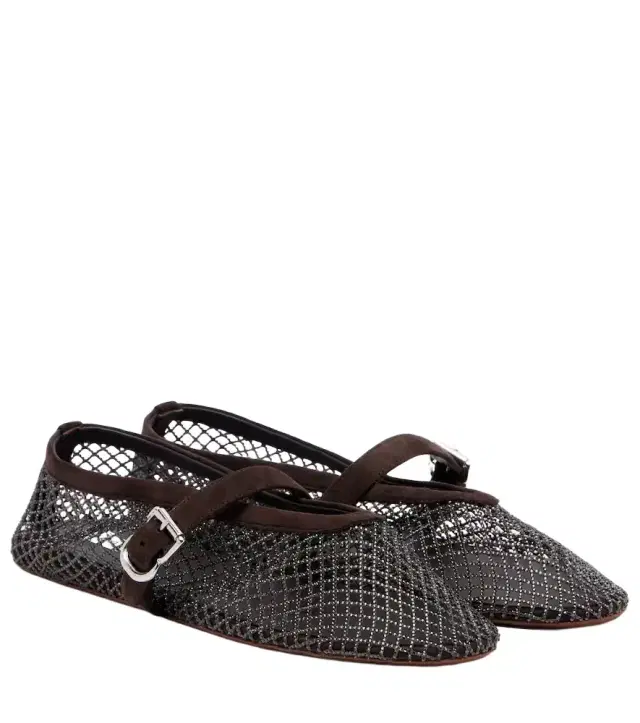 Alaia Alaïa Embellished fishnet Mary Jane flats