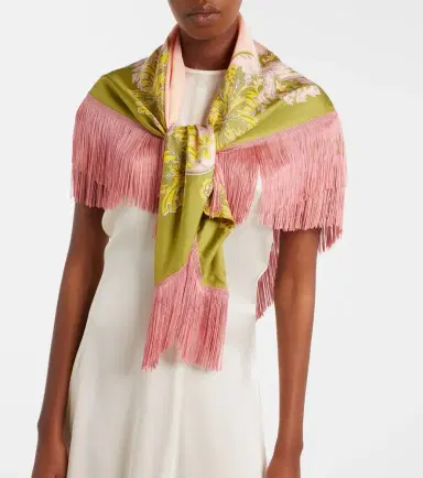 La DoubleJ Fringed printed silk twill scarf | Thumbnail 5