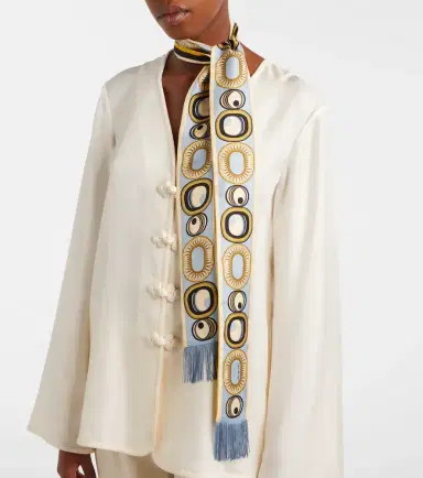 La DoubleJ Fringed printed silk twill scarf | Thumbnail 4