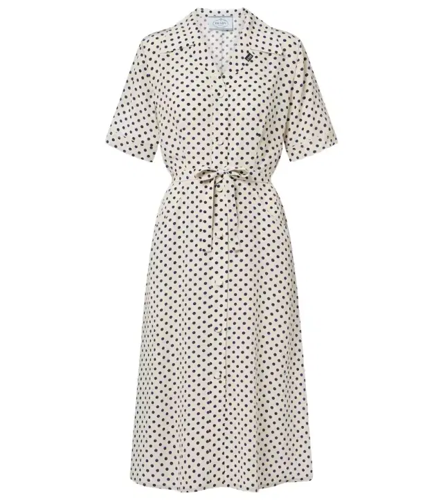 Polka-dot silk shirt dress