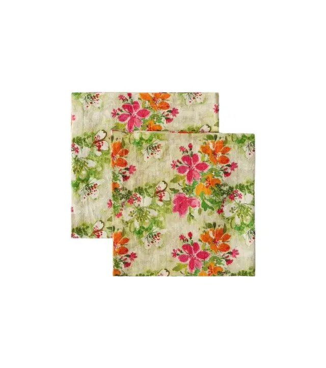 The House of Lyria Potamia set of 2 floral linen napkins