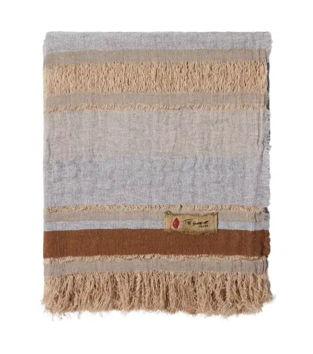 The House of Lyria Xoroi striped jute and wool-blend throw