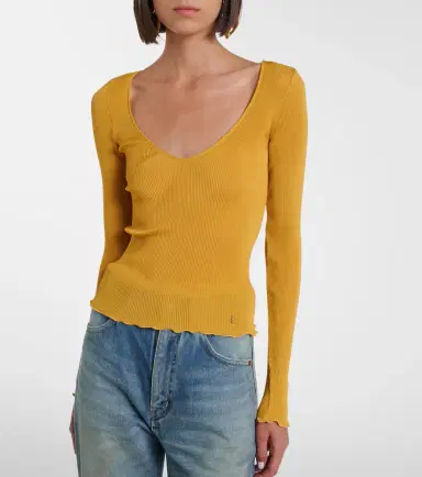 Saint Laurent Ribbed-knit silk top | Thumbnail 3