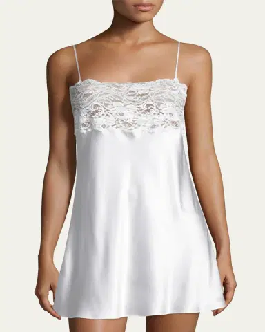 Christine Lingerie Bijoux Lace-Trim Silk Chemise | Thumbnail 4