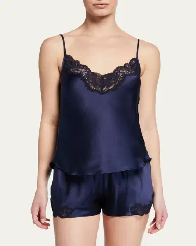 Christine Lingerie Bijoux Short Lace-Trim Silk Pajama Set | Thumbnail 4