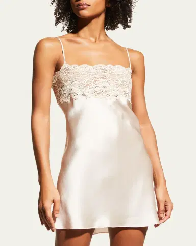 Christine Lingerie Bijoux Lace-Trim Silk Chemise | Thumbnail 2
