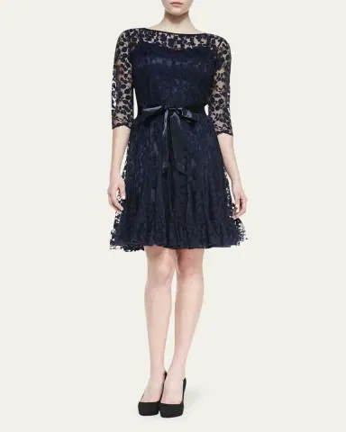 Rickie Freeman for Teri Jon 3/4-Sleeve Lace Overlay Cocktail Dress | Thumbnail 2