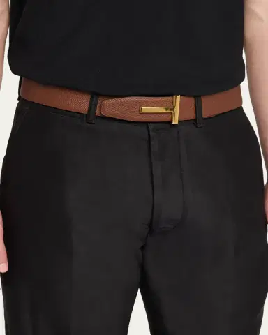 Tom Ford Men's Signature T Leather Belt | Thumbnail 2