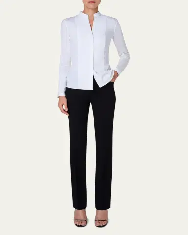 Akris punto Long-Sleeve Cotton Jersey-Back Blouse | Thumbnail 3