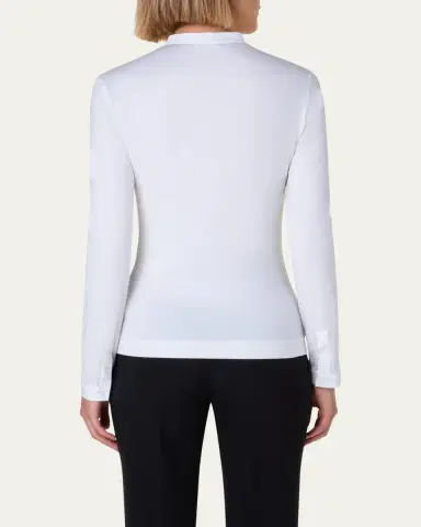 Akris punto Long-Sleeve Cotton Jersey-Back Blouse | Thumbnail 4