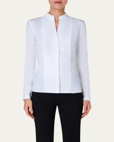 Akris punto Long-Sleeve Cotton Jersey-Back Blouse | Thumbnail 5