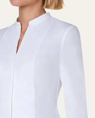 Akris punto Long-Sleeve Cotton Jersey-Back Blouse | Thumbnail 6