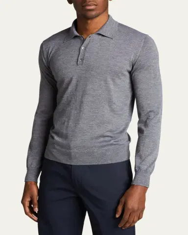 Bergdorf Goodman Long-Sleeve Cashmere Polo Sweater | Thumbnail 4