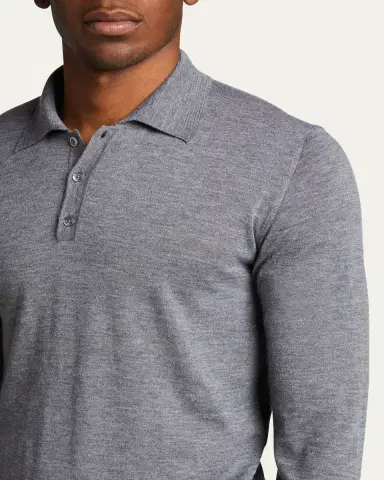 Bergdorf Goodman Long-Sleeve Cashmere Polo Sweater | Thumbnail 5