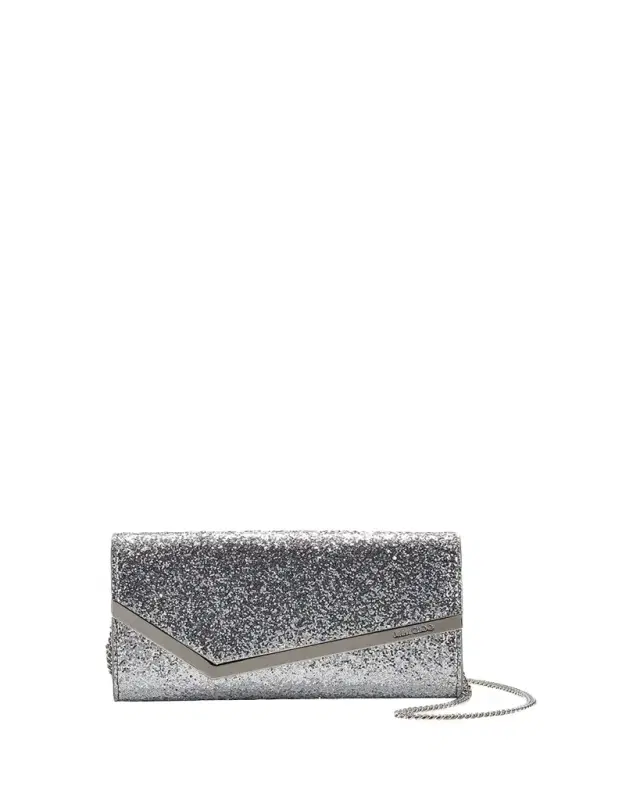 Jimmy Choo Emmie Glittered Leather Clutch Bag