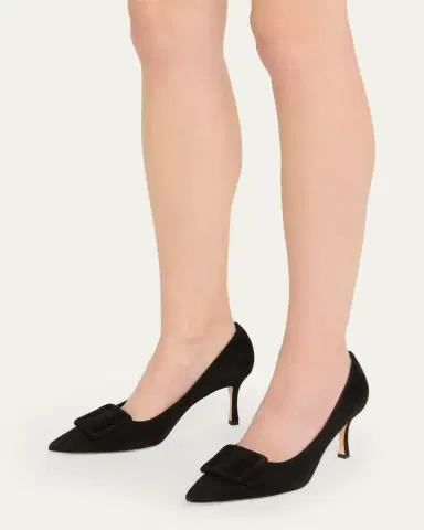 Manolo Blahnik Maysale Suede Pointed-Toe Buckle Pumps | Thumbnail 2